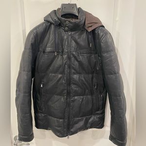 Men’s bruenllo leather hooded jacket